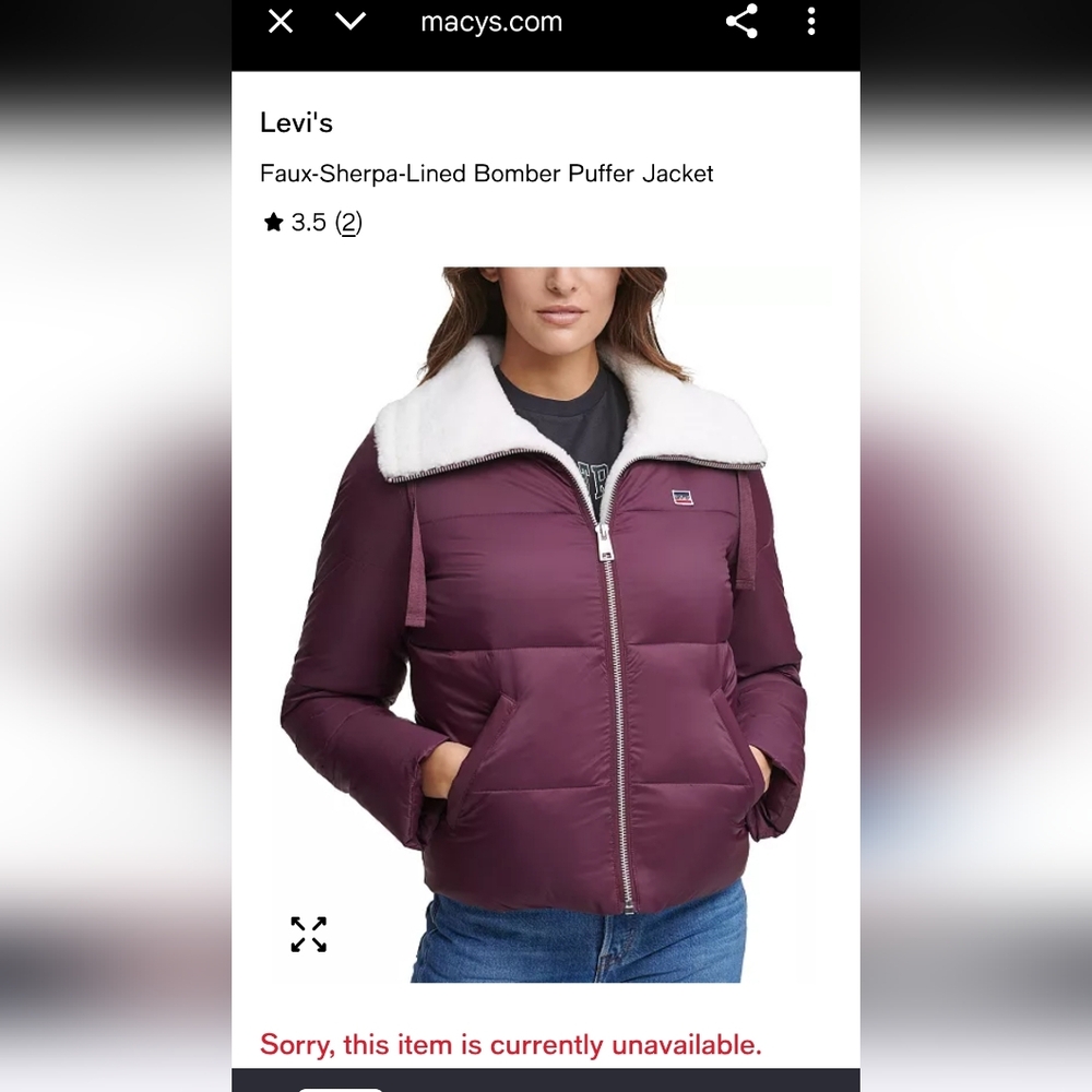 Levi's Faux-Sherpa- Med Women's Puffer Jacket with Faux-Sherpa Collar Purple